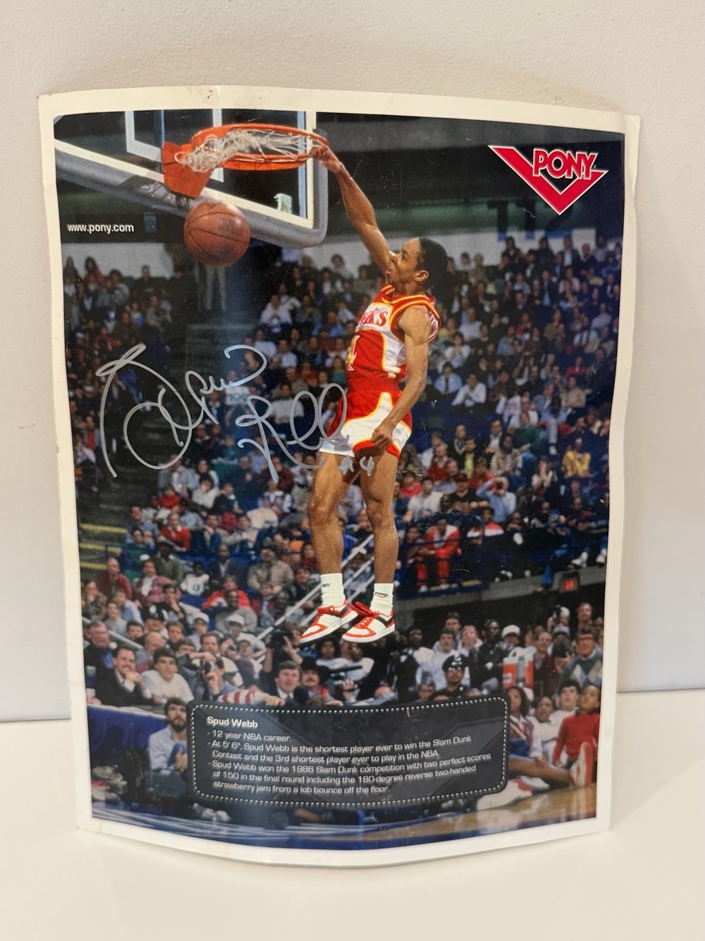 spud webb auto 11x14  Slam Dunk  contest - Signature 100% Real - Ungraded -
